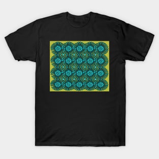 Aqua pinweels on lime - a fun pattern in vivid blue and green T-Shirt